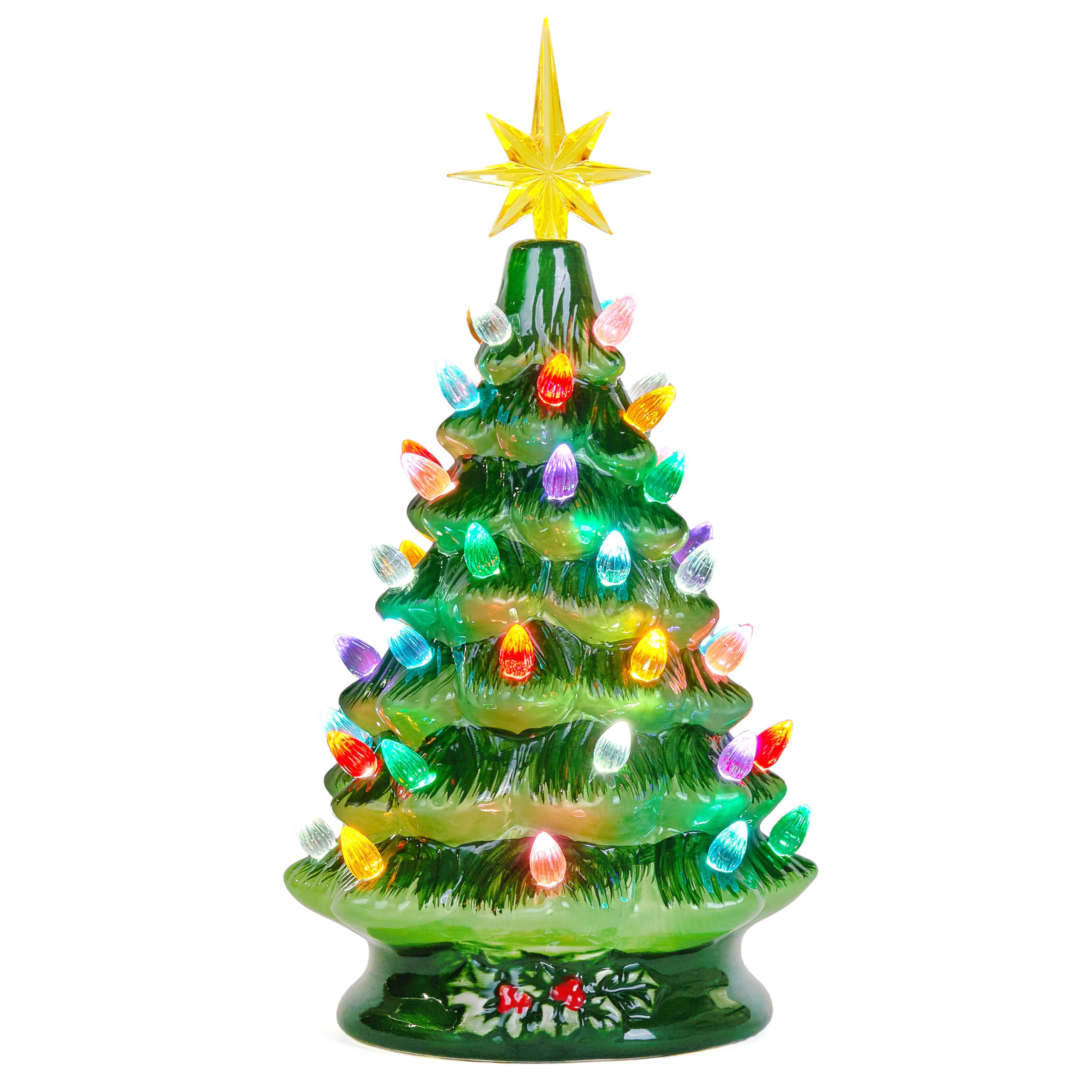 The Holiday Aisle® 12" Ceramic Tabletop Xmas Tree, Vintage Pre-lit LED